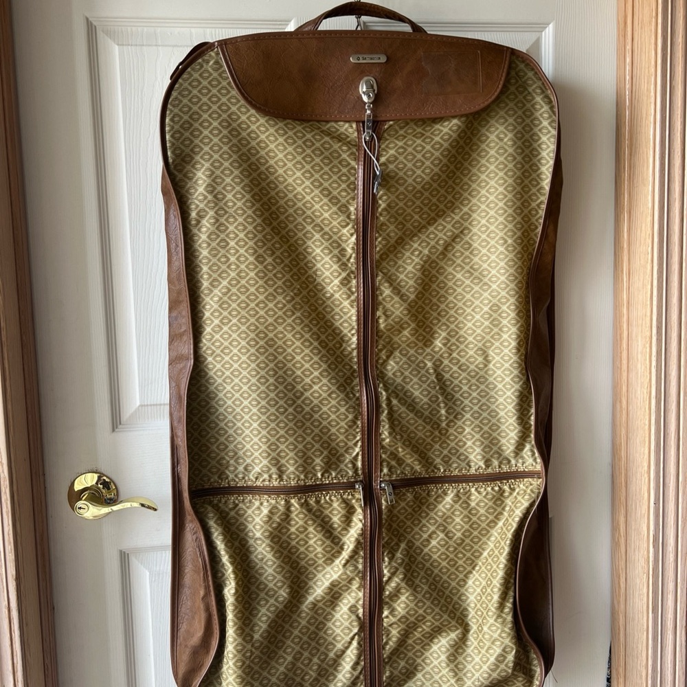 Vintage Samsonite Brown Faux Leather Folding Suit Bag Carrier Travel Bag